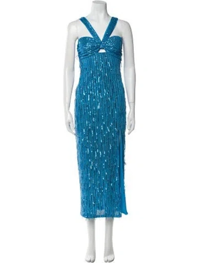 Pre-owned Saylor Printed Long Dress W/ Tags In Blue