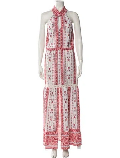 Pre-owned Saylor Printed Long Dress In White