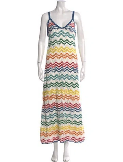 Pre-owned Saylor Printed Long Dress In White