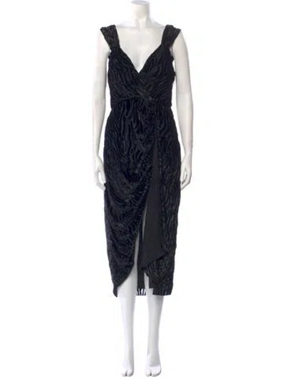 Pre-owned Saylor Printed Midi Length Dress In Black