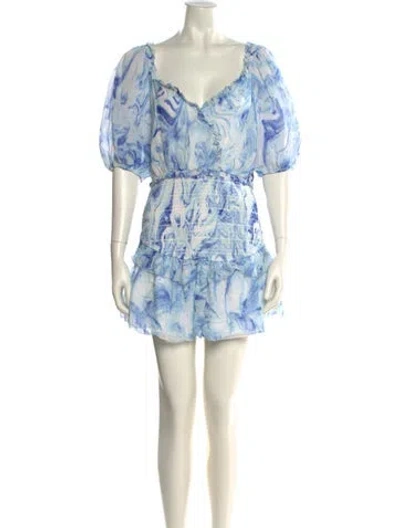 Pre-owned Saylor Printed Mini Dress In Blue