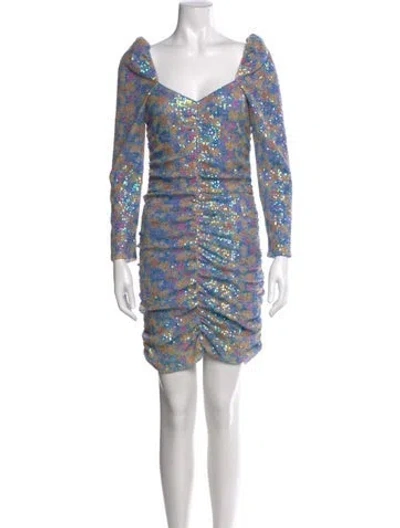 Pre-owned Saylor Printed Mini Dress In Blue