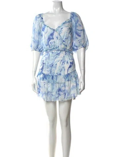 Pre-owned Saylor Printed Mini Dress In Blue