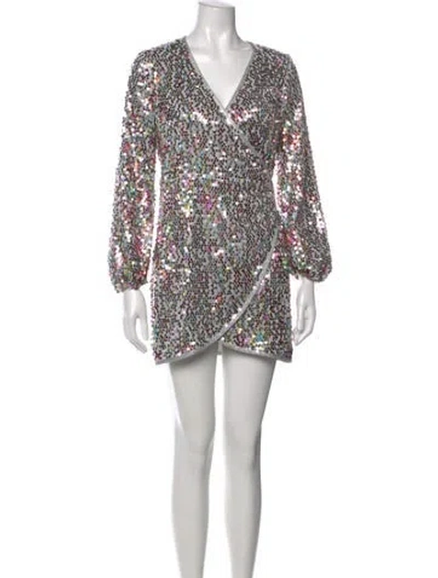 Pre-owned Saylor Printed Mini Dress In Metallic/silver