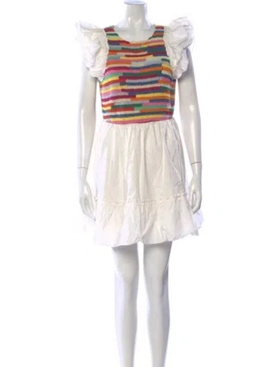 Pre-owned Saylor Printed Mini Dress In White