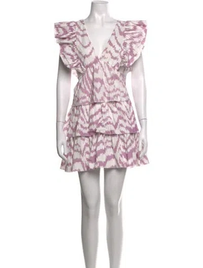 Pre-owned Saylor Printed Mini Dress In White
