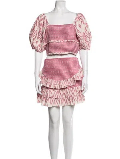 Pre-owned Saylor Printed Ruffle Embellishment Skirt Set In Pink