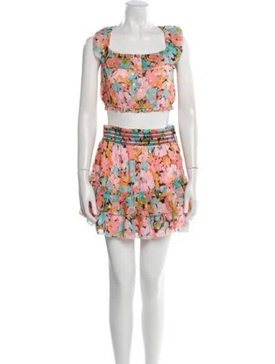 Pre-owned Saylor Printed Ruffle Embellishment Skirt Set W/ Tags In Pink
