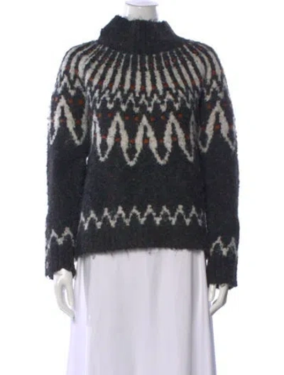 Pre-owned Saylor Printed Turtleneck Sweater In Black