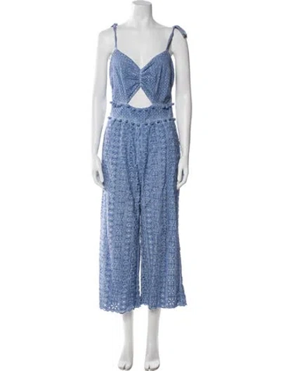 Pre-owned Saylor Printed V-neck Jumpsuit In Blue