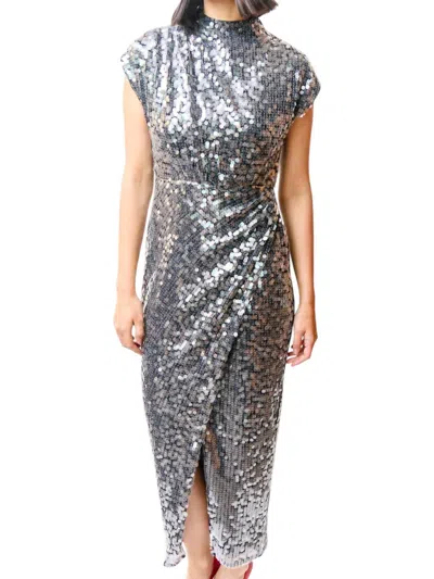 Saylor Renata Sequin Dress In Pewter In Silver