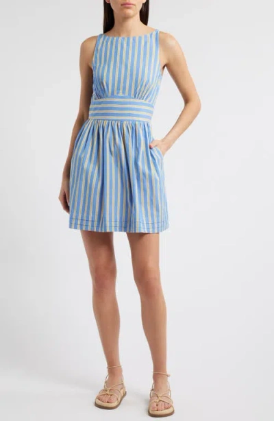Saylor Renee Stripe Cotton Ppolin Minidress In Blue