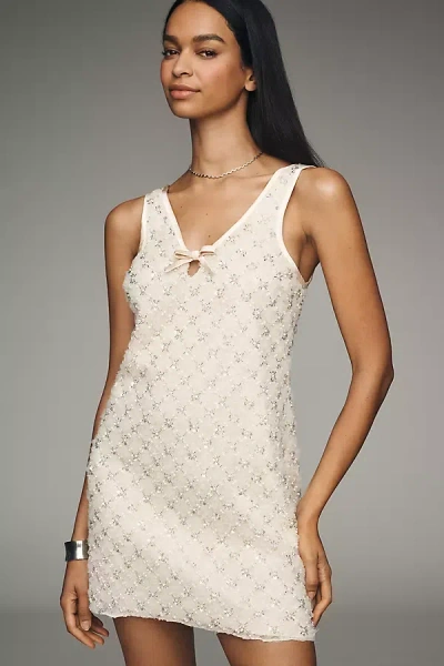 Saylor Rhinestone Bow Sleeveless Mini Dress In White