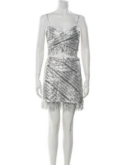 Pre-owned Saylor Sequin Printed Skirt Set W/ Tags In Silver