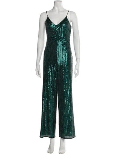 Pre-owned Saylor Sequin V-neck Jumpsuit In Green