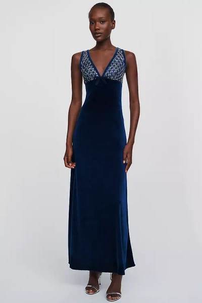 Saylor Serefina Velvet Midi Dress In Blue