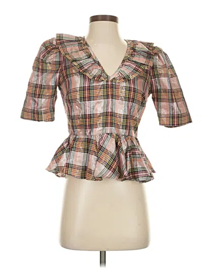 Pre-owned Saylor Short Sleeve Blouse In Brown