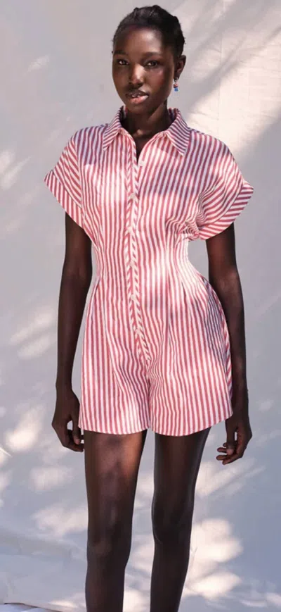 Saylor Siobhan Romper In Red White In Pink