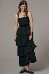 Saylor Square-neck Tiered Maxi Dress In Green