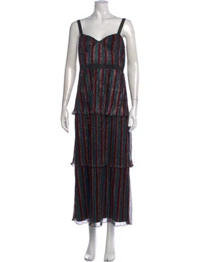 Pre-owned Saylor Striped Long Dress In Black/metallic