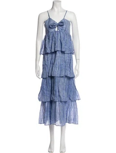 Pre-owned Saylor Striped Long Dress In Blue