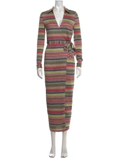 Pre-owned Saylor Striped Long Dress In Green