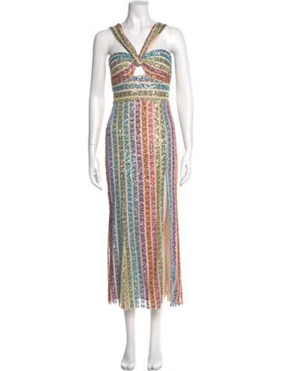 Pre-owned Saylor Striped Long Dress In Neutral