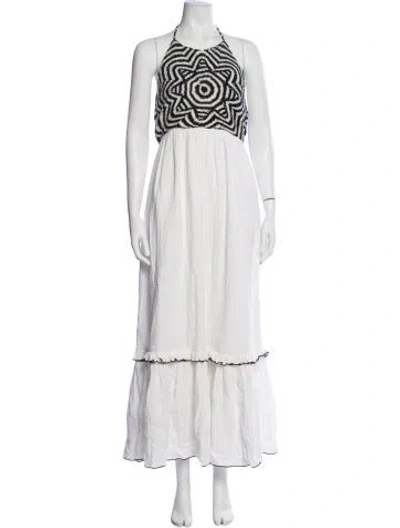 Pre-owned Saylor Striped Long Dress In White