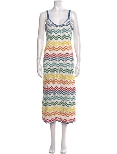 Pre-owned Saylor Striped Long Dress In White