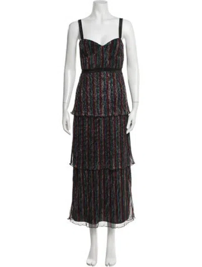 Pre-owned Saylor Striped Midi Length Dress In Black/metallic