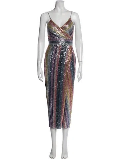 Pre-owned Saylor Striped Midi Length Dress In Blue