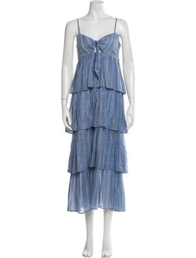 Pre-owned Saylor Striped Midi Length Dress In Blue