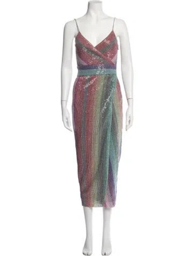 Pre-owned Saylor Striped Midi Length Dress In Multicolor