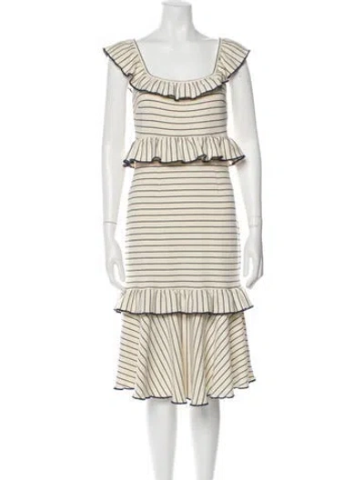 Pre-owned Saylor Striped Midi Length Dress In Neutral