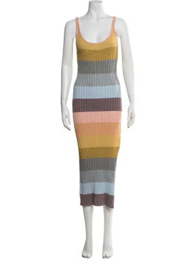 Pre-owned Saylor Striped Midi Length Dress In Neutrals