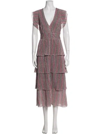Pre-owned Saylor Striped Midi Length Dress In Pink