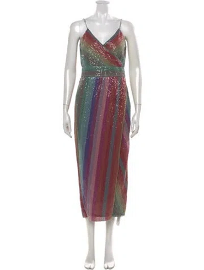 Pre-owned Saylor Striped Midi Length Dress In Pink