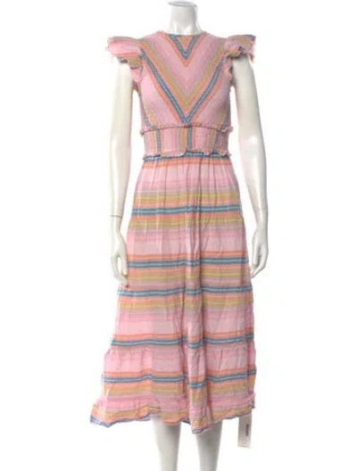 Pre-owned Saylor Striped Midi Length Dress In Pink