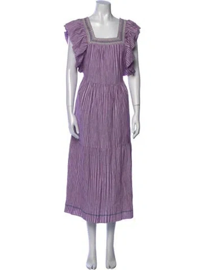 Pre-owned Saylor Striped Midi Length Dress In Purple
