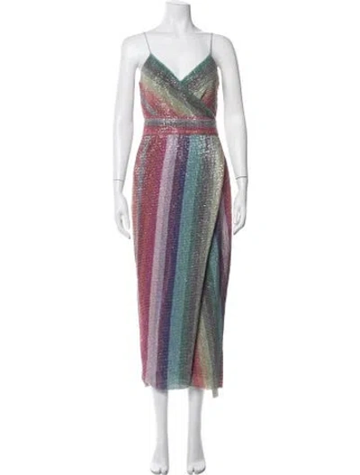 Pre-owned Saylor Striped Midi Length Dress In Red