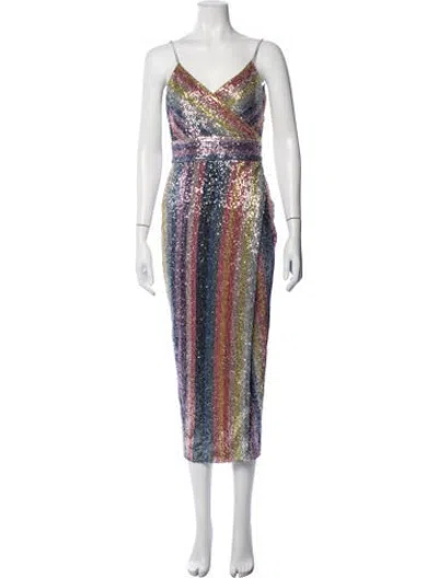 Pre-owned Saylor Striped Midi Length Dress W/ Tags In Blue/purple
