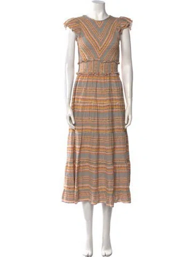 Pre-owned Saylor Striped Midi Length Dress In Yellow