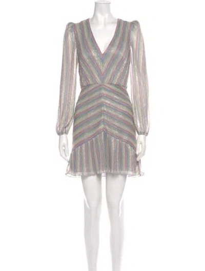 Pre-owned Saylor Striped Mini Dress In Silver
