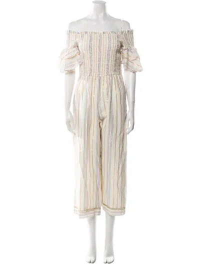 Pre-owned Saylor Striped Off-the-shoulder Jumpsuit In Neutral