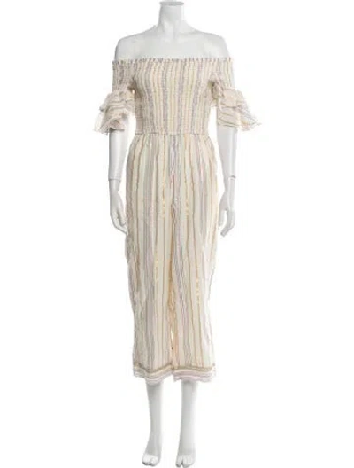Pre-owned Saylor Striped Off-the-shoulder Jumpsuit In Neutral
