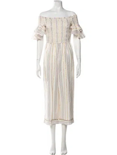 Pre-owned Saylor Striped Off-the-shoulder Jumpsuit In Neutrals