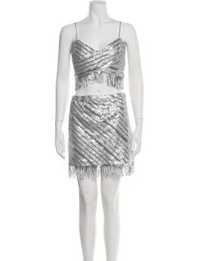 Pre-owned Saylor Striped Sequin Embellishments Skirt Set