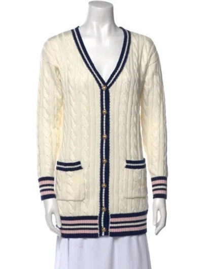 Pre-owned Saylor Striped V-neck Sweater In White