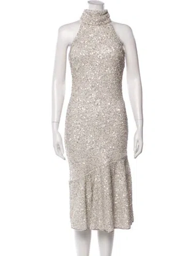 Pre-owned Saylor Turtleneck Midi Length Dress In Silver