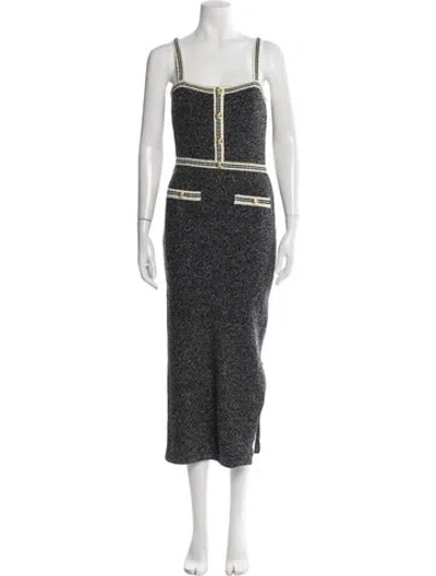 Pre-owned Saylor Tweed Pattern Midi Length Dress In Black